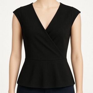 The Limited Women’s Black Peplum Faux Wrap Top Size Small Cap‎ Sleeve